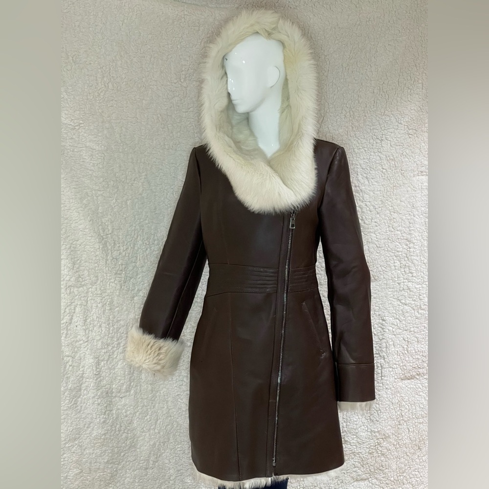 Sheepskin Shearling leather skirt hoodie jacket